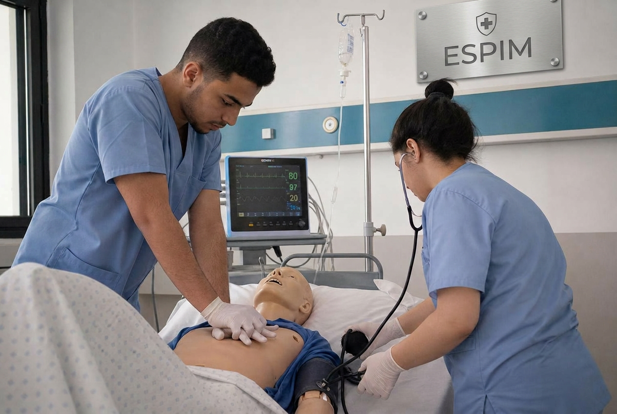 Étudiants en pratique au centre de simulation clinique de l'ESPIM